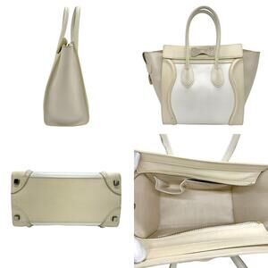 Celine Tan Handbag Shopper White Luggage Beige Leather